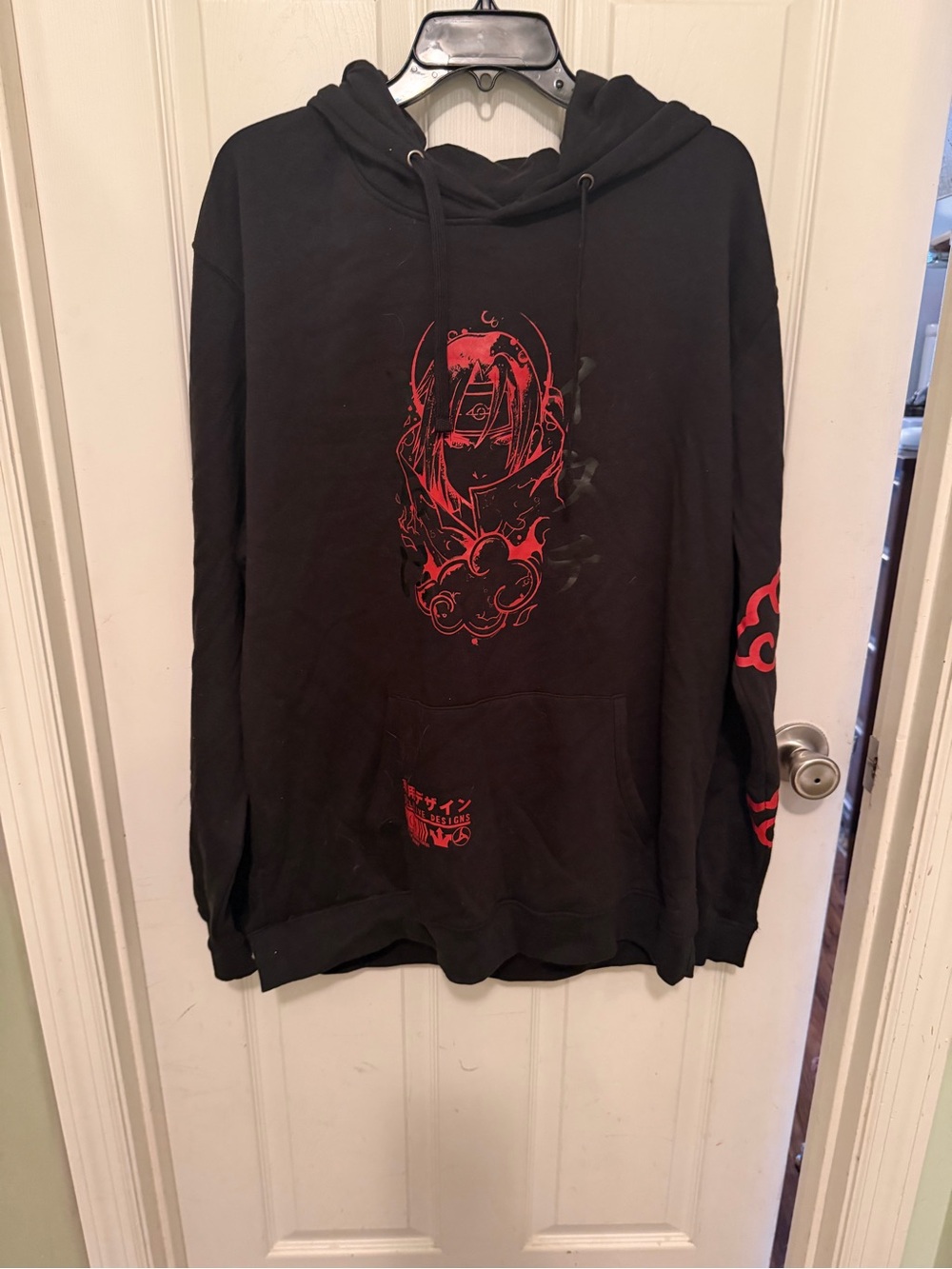 Men's Black Crewneck Hoodie Sweater with Red Graphic